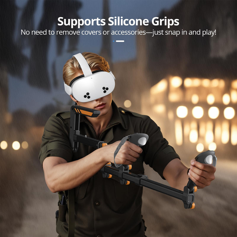 VR Gun Stock for Meta Quest 3 & Quest 2 | Quick-Swap Mounts for Left & Right Handed Players | Fully Adjustable FPS Gaming Rifle Accessory with Sling for Ultimate Stability