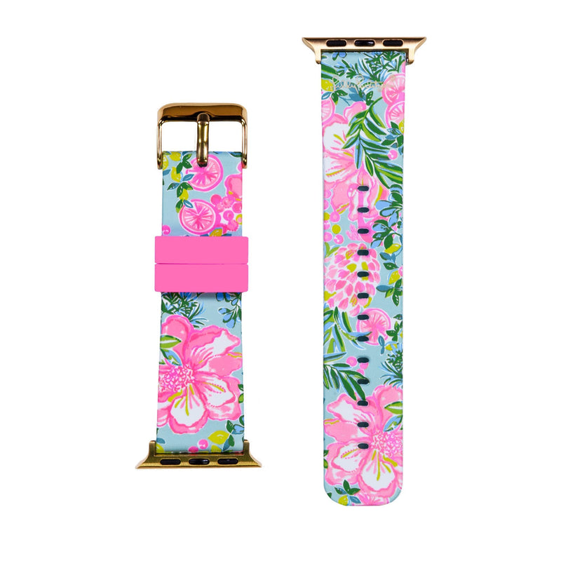 Lilly Pulitzer Silicone Apple Watch Band for Women, Sized to Fit 38mm 40mm 42mm & 44mm Smartwatches, Compatible with Apple Watch Series 1-6 and SE Fruity Flamingo