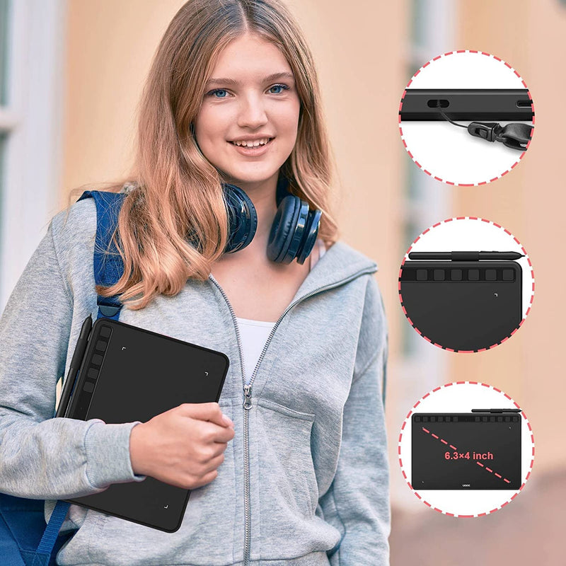 Computer Graphics Tablets, UGEE S640 Portable Drawing Tablet with 10 Shortcut Keys, 6.5x4 inch Digital Pen Tablets with Battery-Free Stylus Tilt Function 8192 Pressure for Windows/Mac/Chrome OS S640-New