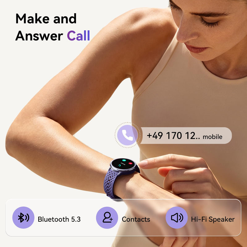 Smart Watch for Women/Men, Answer/Make Call, 1.27" Ultra-HD Screen Smartwatch for iPhone & Android, 3ATM Waterproof Fitness Tracker with Heart Rate/Sleep/SpO2 Monitor, 120+ Sport Modes, 2 Bands Purple