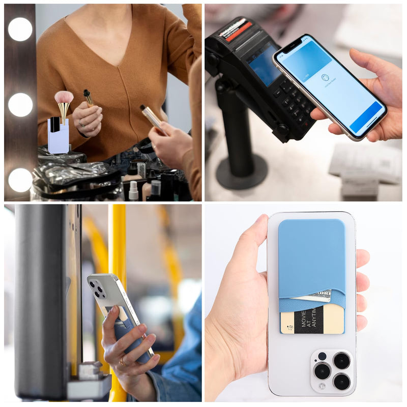 Phone Wallet Stick on,5Pack Phone Card Holder for Back of Phone Case,Silicone Sticky Credit Card Holder for Cell Phone Double Pocket Sticker All Smartphones—Navy,Sierra,Pastel,Blue,Black Navy,Sierra,Pastel,Blue,Black