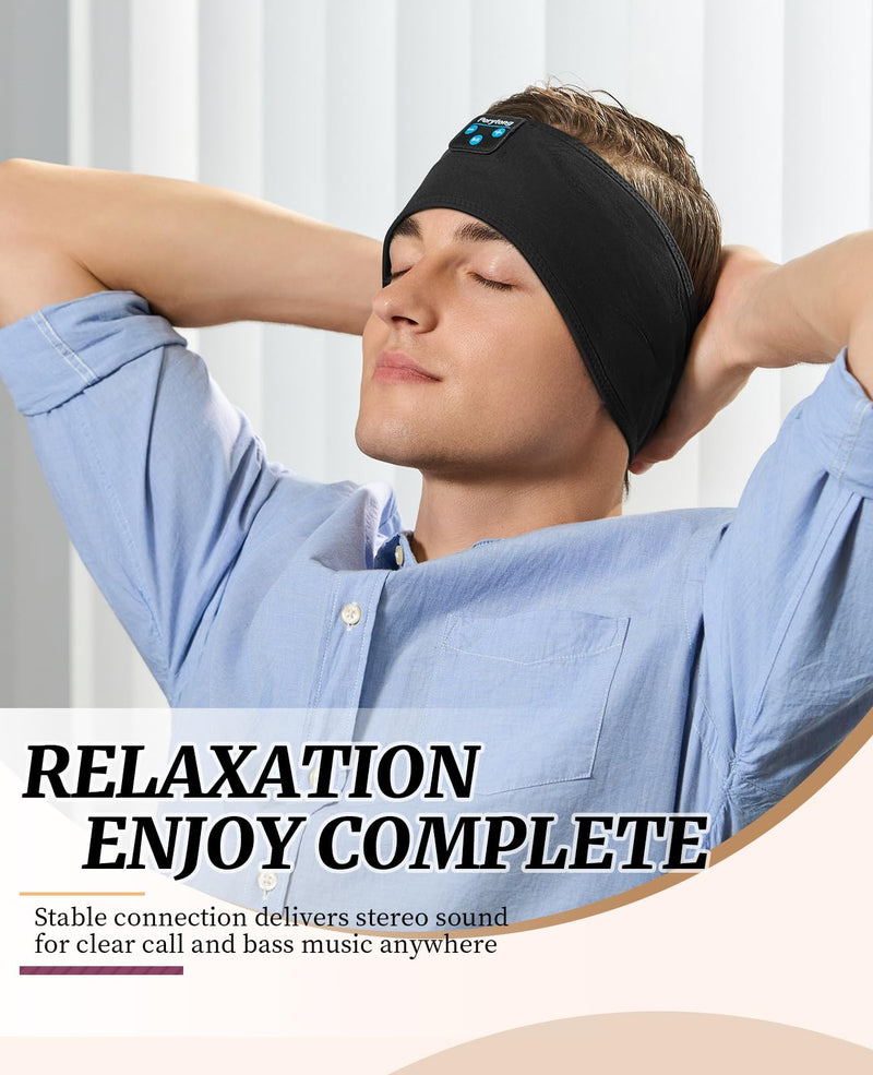 Sleep Headphones Bluetooth Headband Wireless Headphone Headband for Side Sleepers - Headphones for Sleeping - Sleeping Headphones for Insomnia Nuit Travel,Gift for Women Men Mom Dad Darkblack