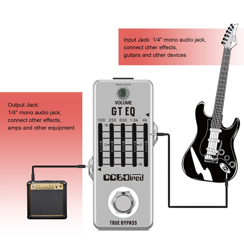EQ Pedal, 5 Band Electric Guitar Equalizer (100Hz 250Hz 630Hz 1.6kHz 4kHz) Provides ±18dB for Each Band, Equalizer Pedal EQ Seeker for Eletric Guitar