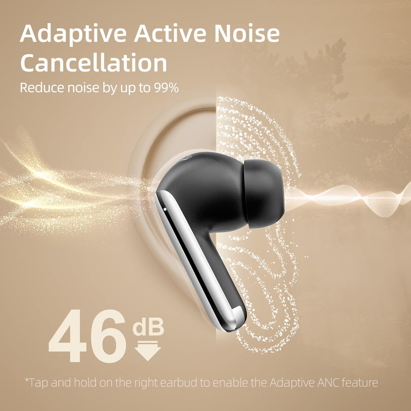 QCY MeloBuds Pro Aadptive Hybrid Active Noise Cancelling Wireless Earbuds, Reduce Noise by Up to 99%, Bluetooth 5.3 Wireless LDAC Hi-Res Audio, 34H Playtime, Comfortable Fit, Custom EQ via App Black
