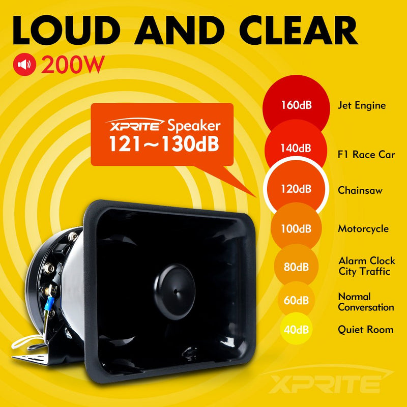 Xprite Compact 200 Watt High Performance Siren Speaker (Capable with Any 100-200 Watt Siren) Standard Speaker