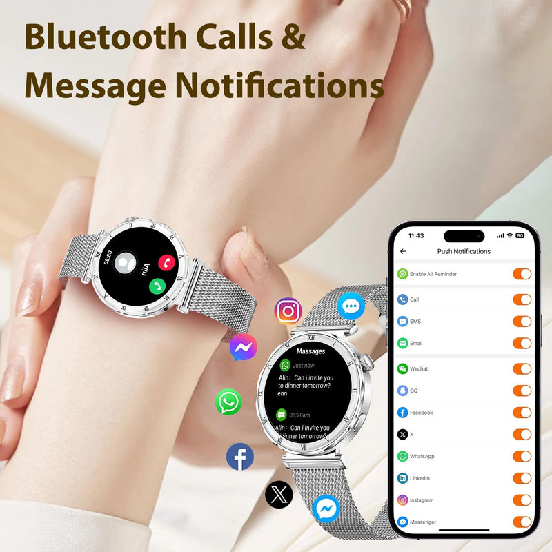 Smart Watches for Women (Answer/Make Calls), 1.19" AMOLED Slim Silver | Smartwatch with Heart Rate/Sleep Monitor,120+ Sport Modes Fitness Tracker with Bluetooth for iOS/Android Silver 1.19''