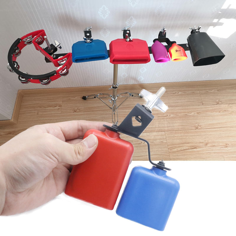 Plastic Jam Block, High and Low Tones Bicolor Cowbell, Latin Percussion Instrument Kit, Dual Mounted Bell for Drum Set, Medium Size, Red-Blue