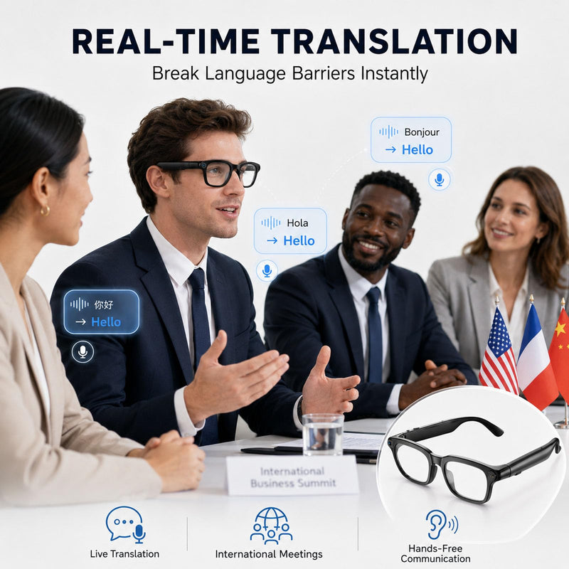 AI Smart Glasses with Camera,Photo Capture &4k Video Recording Glasses,Real-Time Translation, Open-Ear Audio, Object Recognition, Camera Sunglasses AI Assistantfor Vlogging, Travel, Business