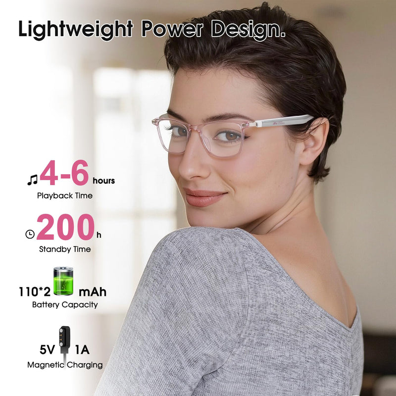 AI Glasses for Women, Smart Glasses with Real-Time Translation | 164 Languages, Photochromic Lenses, Lightweight Thin Temples Free App, Stylish Pink Bluetooth Glasses, Travel & Everyday Wear