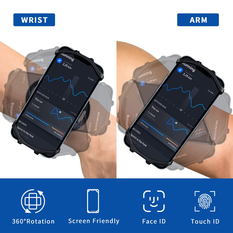 Wristband Running Phone Holder for iPhone 15/14/13/12 Pro Max/11/X/8 Plus/8/7, 360°Rotatable with Key Holder, Sports Wristband for Samsung Galaxy and All 4''-6.5''Phones (Non-Removable-S) Non-removable-S