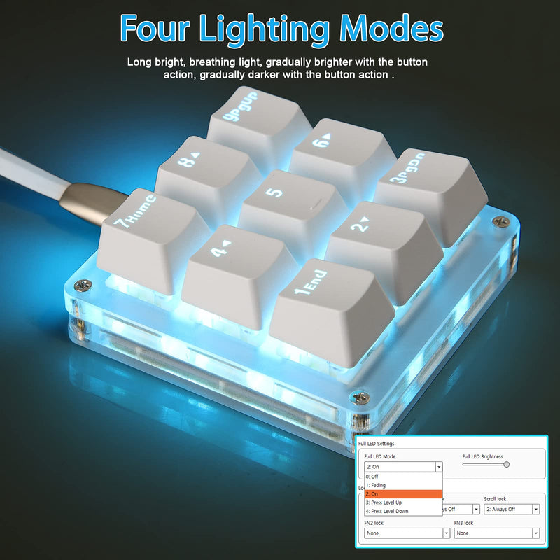 Koolertron One Handed Macro Mechanical Keyboard,Blue LED Backlit Portable Mini One-Handed Mechanical Gaming Keypad OSU! Keyboard 9 Fully Programmable Keys White/Red Switches/Blue LED