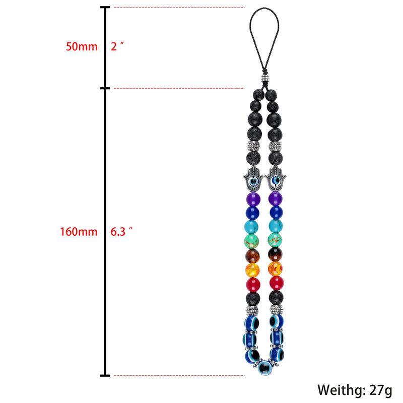 Chakra Phone Charm Lanyard Cell Phone Wrist Strap Relax Anxiety Natural Healing Beaded Keychain for Women Men Chakra+evil Eye