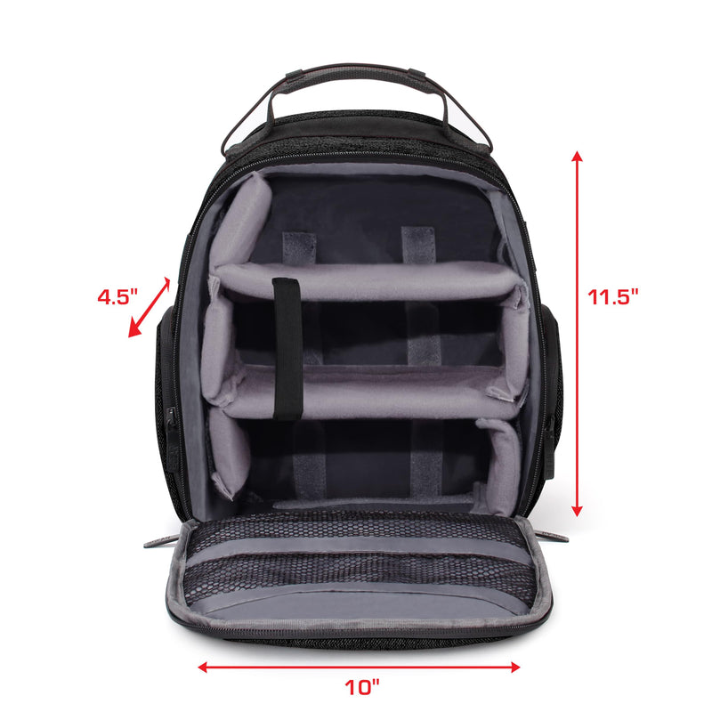 USA Gear VR Headset Backpack Travel Case Fits Meta Quest 3S, 3, 2, Controllers and Accessories - Virtual Reality Gaming Bag with Customizable Interior Dividers, Padded Backpack Straps (Black) Black