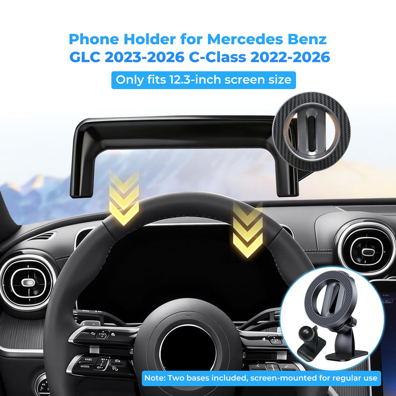 Magnetic Phone Mount for MagSafe for Mercedes Benz | for GLC 2023-2026 C-Class 2022-2026 Accessories, Fits 12.3'' Screen Adjustable Carbon Fiber Pattern Phone Holder for iPhone