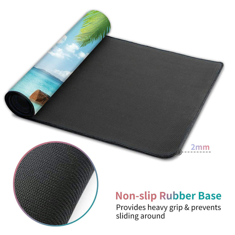 Desk Mat, Multifunctional Desk Pad for Keyboard and Mouse, with Cute Coasters and Mandala Stickers with Stitched Edges Non Slip Base Laptop Mouse pad for Office and Home, Seaside Tropical Palm Tree