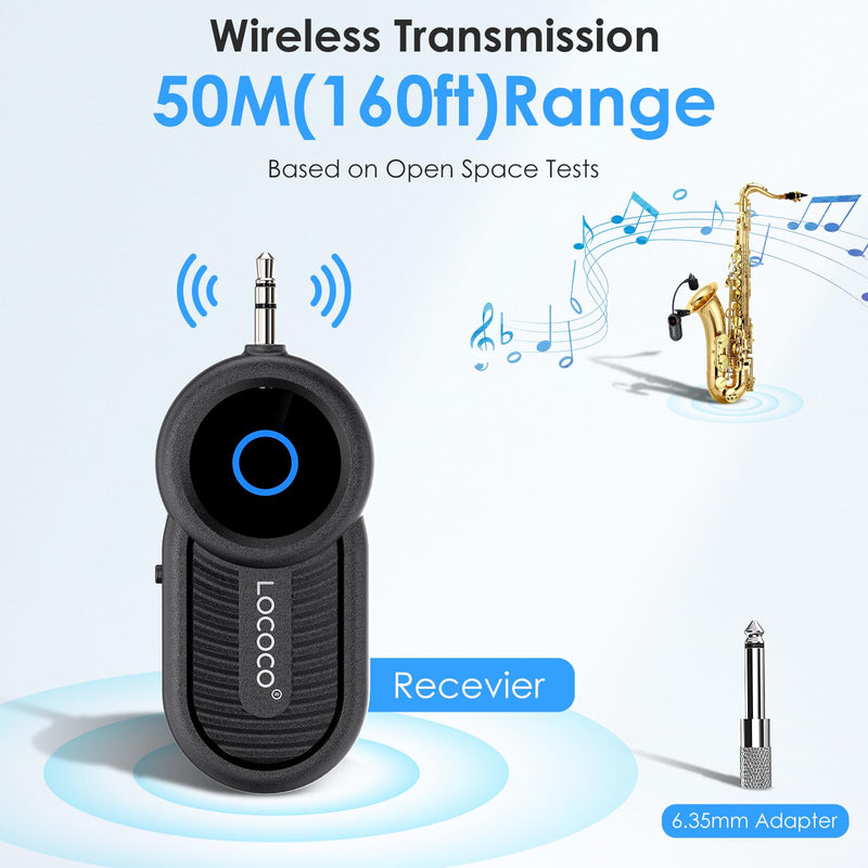 Wireless Saxophone Microphone System for Instruments: UHF Rechargeable Instruments Microphone Receiver and Transmitter - 160ft Range. Plug and Play - Clip-on Mics Suitable for Sax Trumpet, Trombone LG-06