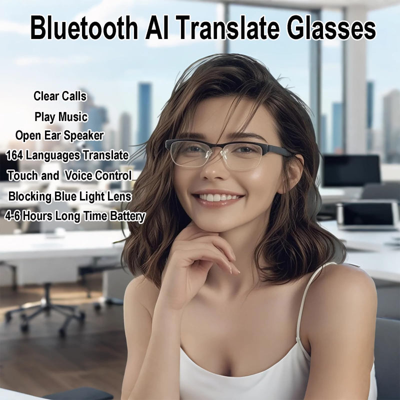 AI Smart Glasses with Real-Time Translation for 164 Languages | Bluetooth Translate Glasses for Men Women,Blue Light Blocking,Hand-free Glasses for Travel & Business AI Translate-Gold Frame