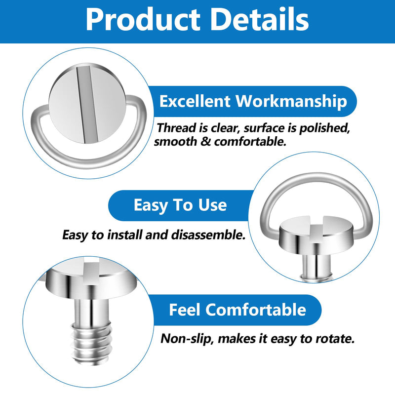 5 Pcs 1/4" Camera Tripod Screw, Stainless Steel Thread D-Ring Camera Screws, Quick Release Camera Screw for Camera Tripod Monopod QR Plate
