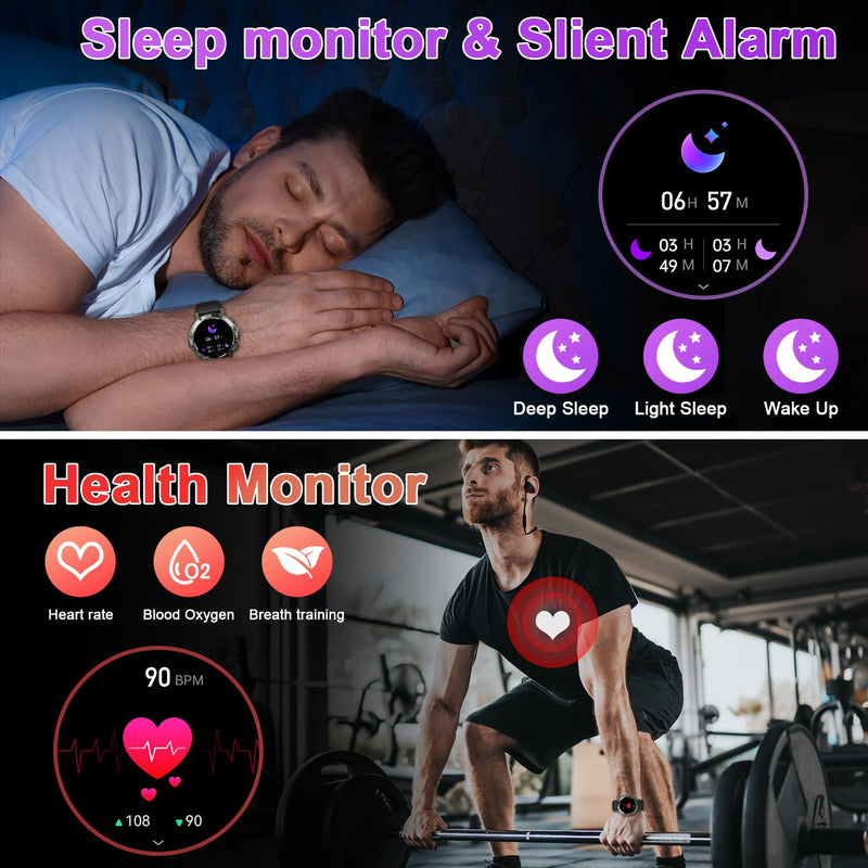 Smart Watch for Men Fitness Tracker: Bluetooth Waterproof Make Answer Call Digital Mens Watches Running Step Pedometer Smartwatch for Android Phones iPhone Samsung Compatible Sleep Heart Rate Monitor Black