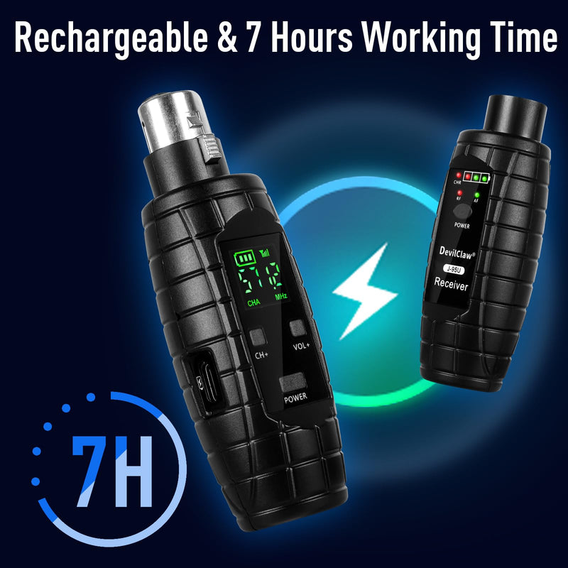 48V Phantom Power Wireless XLR Transmitter Receiver - 0V/5V/48V Switchable Adapter for Dynamic & Condenser Microphones - 16CH UHF System for Mixer PA DJ Guitar