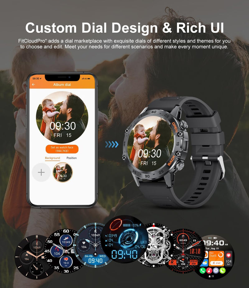 SUNKTA Smart Watches for Men(Answer/Calls),1.39 inch Touchscreen/5ATM Waterproof/120+ Sports Modes Fitness Watch with Heart Rate for Android/iOS Silicon Black