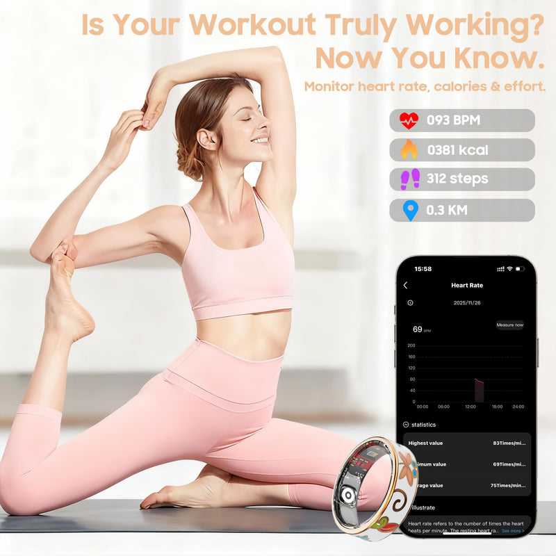 Smart Ring for Women & Men - No Subscription Fee Fitness Tracker with Sleep Tracking, Heart Rate, SpO2 - IP68 Waterproof for iPhone Android - Activity Tracker (9) 9