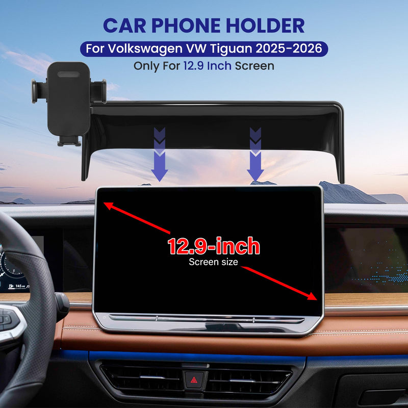 Car Phone Holder Compatible with 2025-2026 Volkswagen VW Tiguan Accessories 12.9-Inch Screen, Phone Mount with Universal Bracket & Fixed Clip, 360° Rotation Not Affect Air Vent 12.9-Inch for VW Tiguan 2025-2026