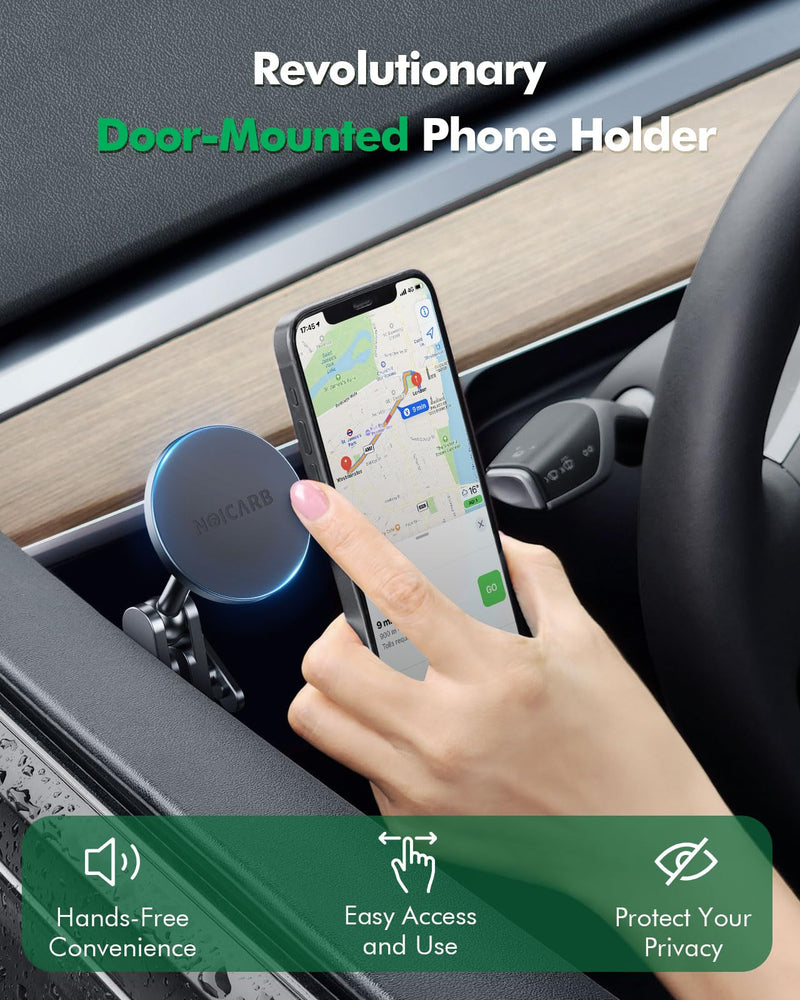 for Tesla Phone Mount,for Mag-Safe Door-Install Phone Holder, Compatible with Model Y/YL(2026-2019) & Model 3 (2023-2017), Magnetic Car Phone Mount for iPhone 17/16/15/14/13/12, Tesla Accessories 2025-2022 Model Y, 2023-2021 Model 3, Drive Seat