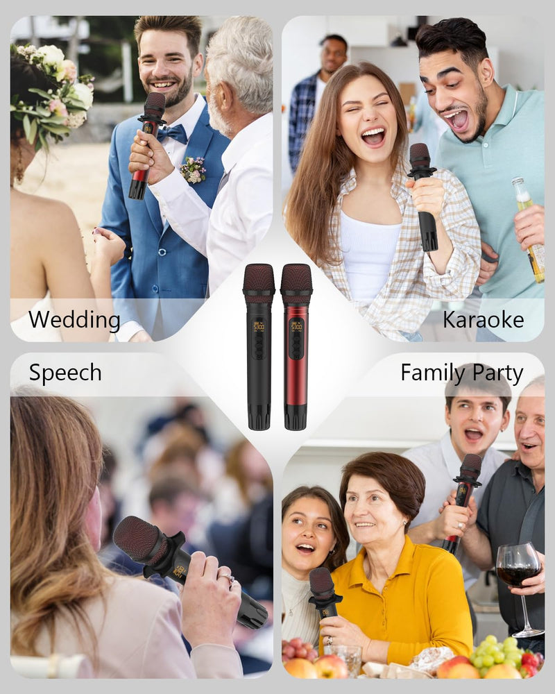 Wireless Microphones, UHF Metal Dual Handheld Cordless Dynamic Karaoke Microphone Wireless, 1/4 "Output for Rechargeable Wireless Microphone, Wedding, Party,DJ, Church, Speech,Class Use, 240ft