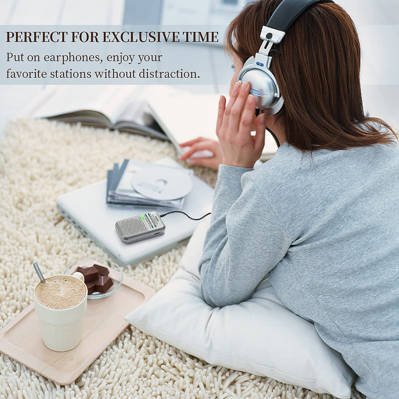 [AUSTRALIA] - Pocket AM FM Radio Portable, Mini Transistor Radio with Excellent Reception, Tuning Knob with Signal Indicator, AAA Battery Operated for Walking and Jogging, DE333 by PRUNUS Silver01 