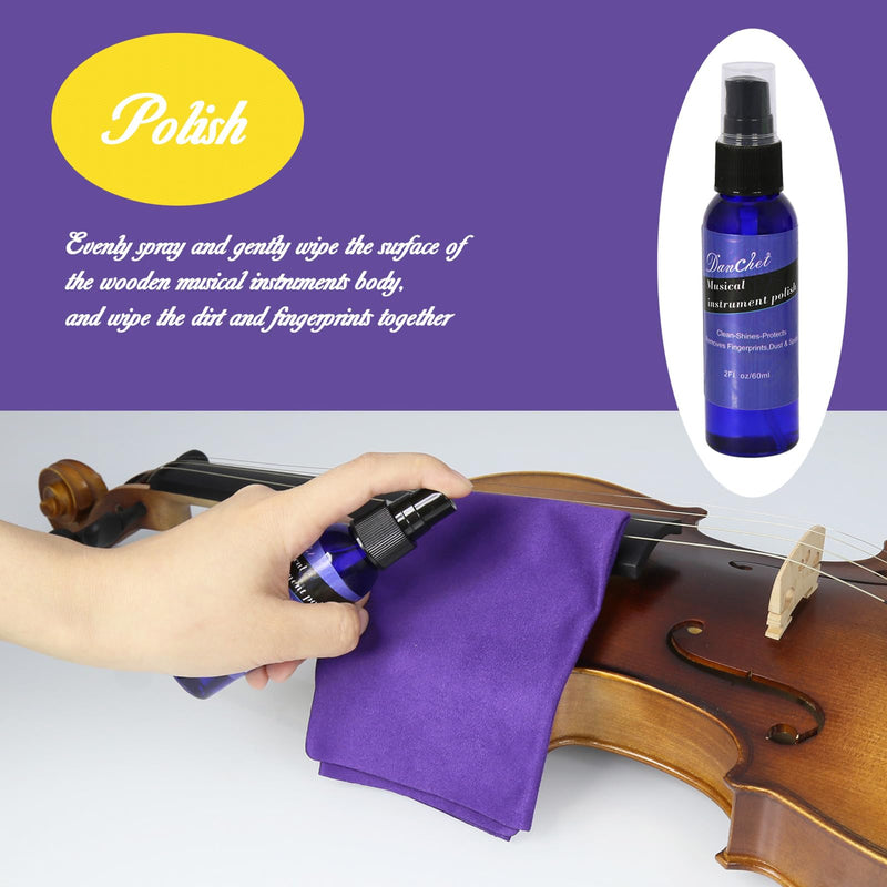 Danchet Violin Cleaner Care Cleaning Kit,Maintenance Kit,Beeswax,Liquid Rosin,Rosin Remover,String Oil,Polish,Violin Humidifier,Violin String Brush,Cleaning Clot.