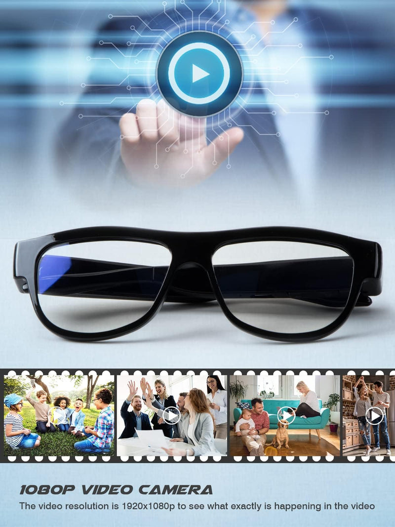 Camera Glasses Smart Video Glasses,HD 1080p Recording Outdoor Sport Glasses with Camera Wearable Eyeglass Built-in 32G Memory Card，Perfect for Outdoor Travel, Driving, and Hiking. Black
