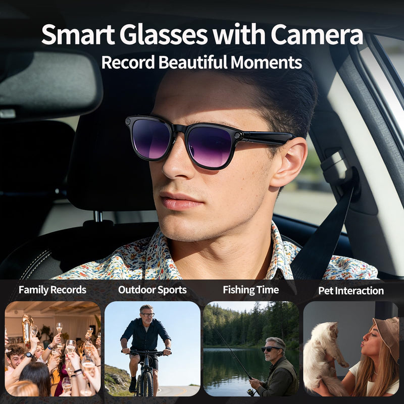 AI Smart Glasses with 4K Camera, 8MPW Anti-Shake Bluetooth Camera Glasses for Women Men, 1080P Video Recording Dual Mic Noise Reduction, Real Time Translation, Voice Assistant for Travel (3 lenses)