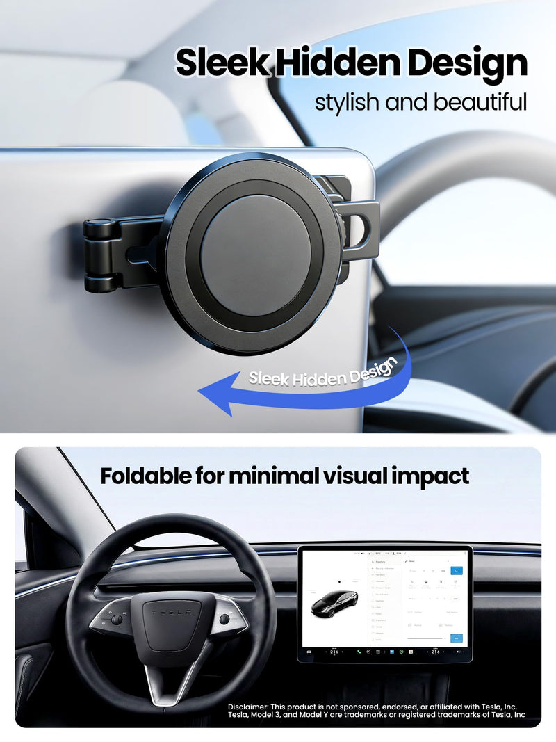 XIREL All-Metal Tesla Phone Mount, MagSafe Foldable 360° Adjustable Holder | Strong magnetic mount for Tesla Model 3/Y/X/S/Juniper/Cybertruck, fits all phones and iPhone 12-17, car interior accessories