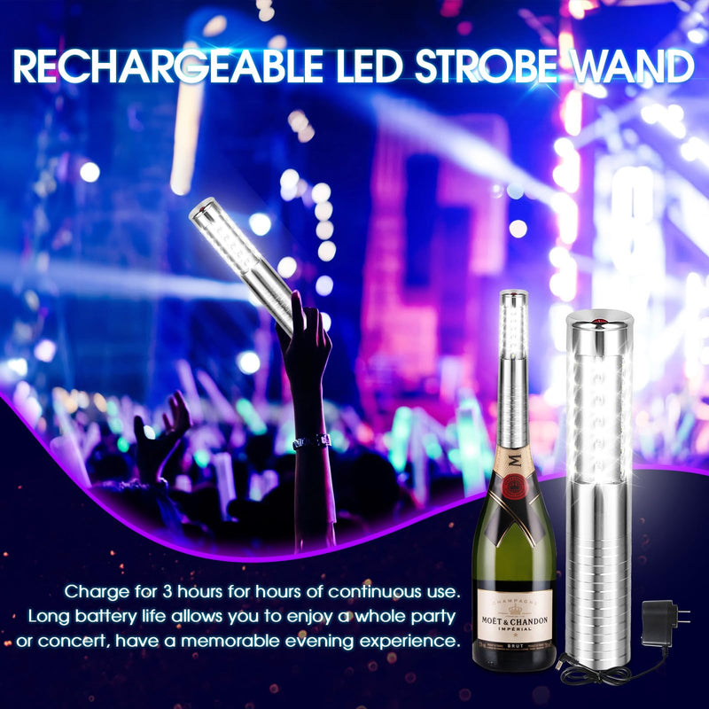 LED Strobe Baton Lights 2 Pieces Bottle Service Light Reusable Handheld Champagne Bottle Lights for Bar Club Birthday Weddings Parties, Silver