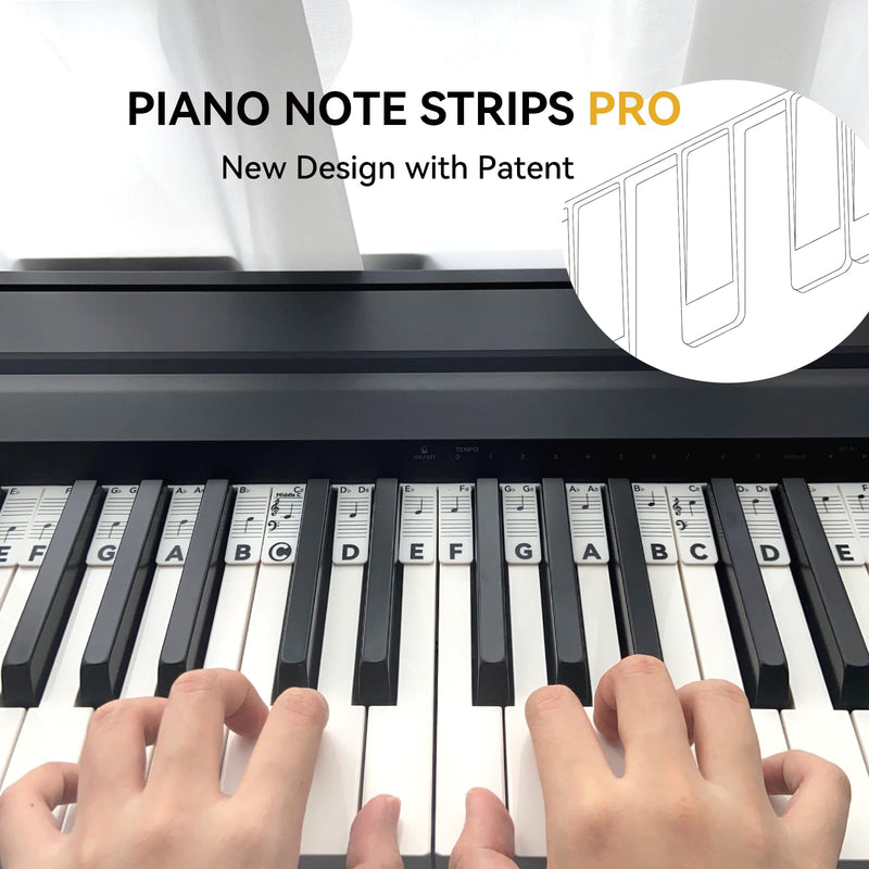 Piano Note Strips Pro, Thickened Anti-Stuck, Fit 88/61 Key Piano Keyboard, Design for Beginner Learning (Classic Black Pro) Classic Black Pro