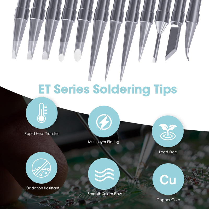 HANGLIFE ET Soldering Iron Tips for Weller WE1010NA WE1010EDU WES51/50 WESD51 WCC101 PES51/50 WEP70 LR21 and More Soldering Stations/Irons – Replacement Solder Tips for Weller Welding Equipment 12pcs