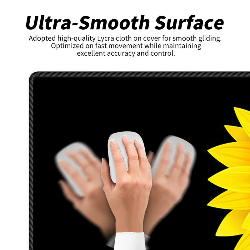Desk Pad Mat Large Mouse Pad XL Extended Mousepad Gaming with Sunflower Black 31.5" 11.8" Huge Mouse Pads for Computer Laptop Home Office + Cup Coaster and Cute Stickers
