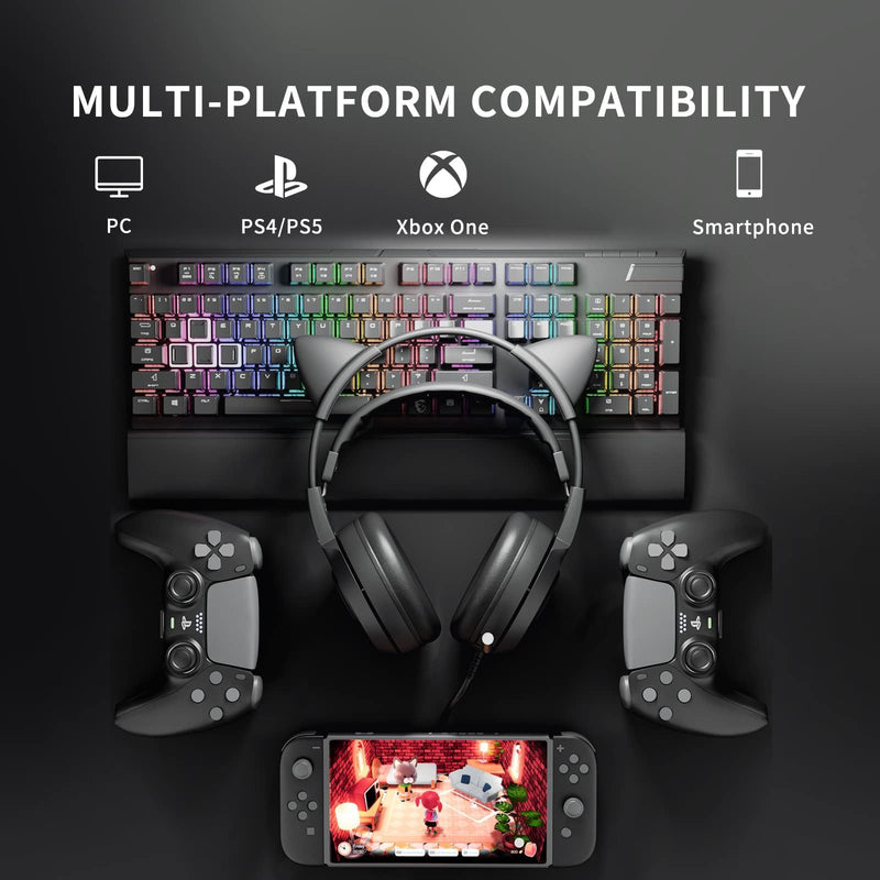 [AUSTRALIA] - SOMIC Stereo Gaming Headset with Mic for PS4, PS5, Xbox One, PC, Mobile Phone, 3.5MM Sound Detachable Cat Ear Headphones Lightweight Self-Adjusting Over Ear Office Headphones G951S Black 