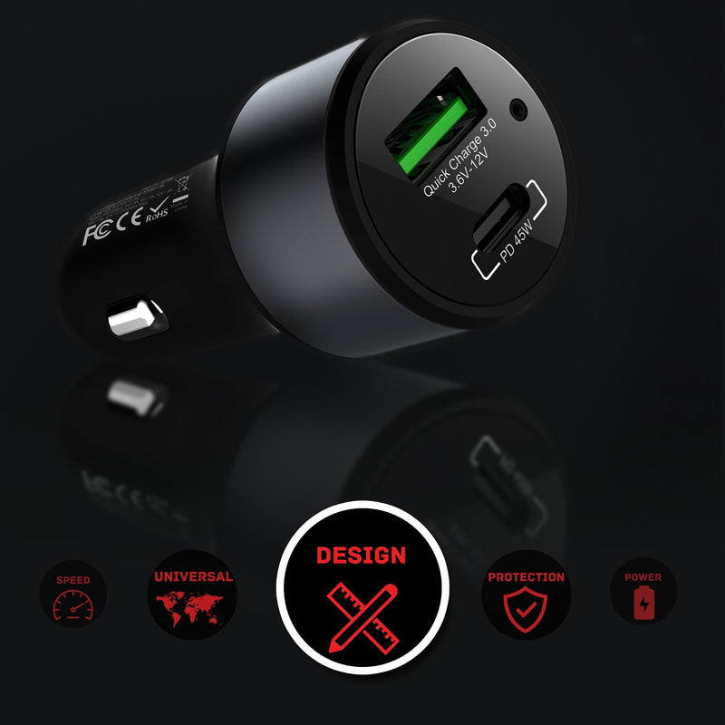 LinkOn 63W USB C Car Charger PPS&PD 3.0(45W) + QC 3.0(18W) Dual Port – Fast Car Charger Compatible with Laptop, Phone & Tablet – MacBook, Dell XPS, HP Spectre, iPad, iPhone, Samsung, Google Pixel Grey-63W