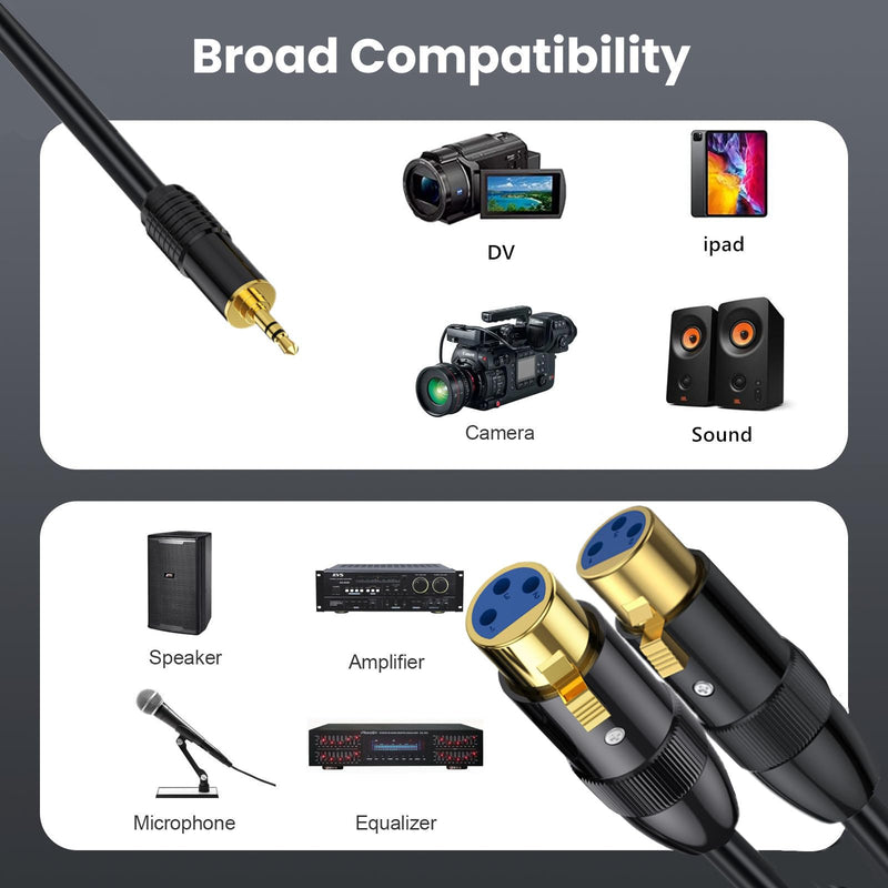 MOTONG XLR Microphone Cable, Gold-Plated 3.5mm Male to Dual XLR Female Unbalanced Interconnection Cable for Microphone, Sound Card, Camcorder & More 0.5M/1.6FT（Male to Female）