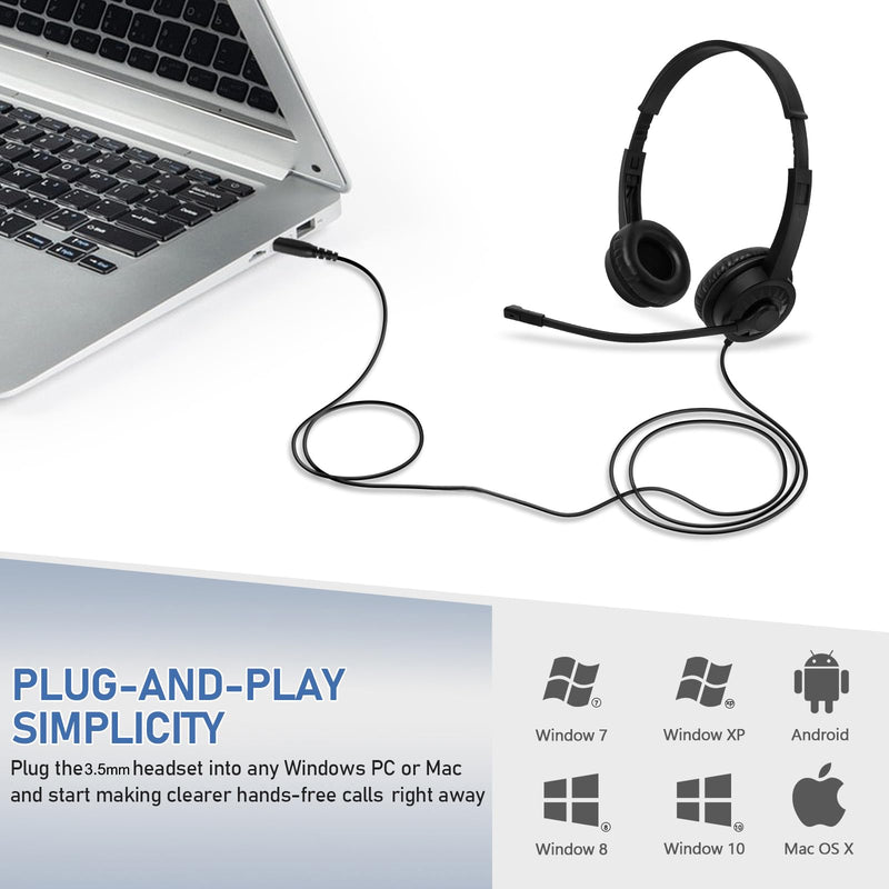 [AUSTRALIA] - Headsets with Microphone 5 Pack Bulk- Noise Canceling Computer Headphones for School, Office, Meetings, Chat, 3.5mm Wired PC Headphones with Rotating Mic Works for Laptop LS06-5 Pack 
