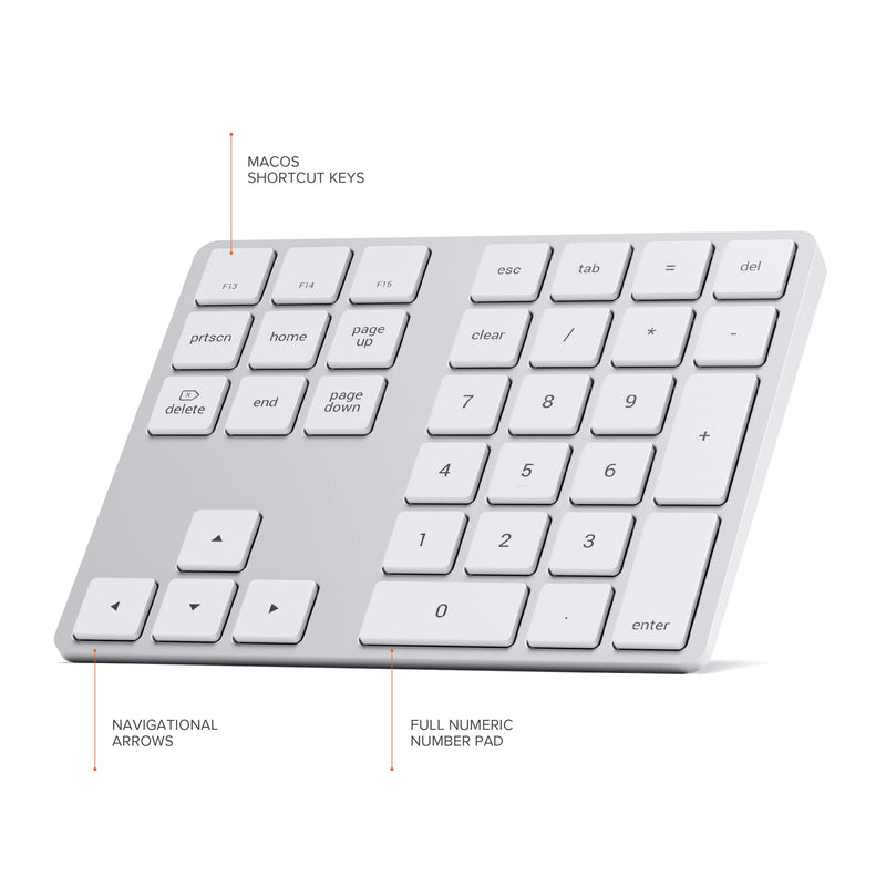 Satechi Bluetooth Extended Numeric Keypad – Slim Rechargeable 34-Key Numberpad – Compatible with 2020 MacBook Air, 2020 iPad Pro, 2020/2019 MacBook Pro, iMac/iMac Pro (Silver) Silver