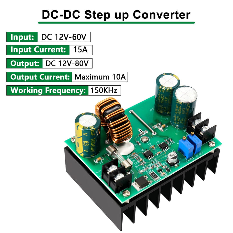 APKLVSR DC-DC 600W 10A Boost Converter Converter, 12-60V to 12-80V 600W DC-DC Converter Power Supply Step-up Converter Module Power Supply
