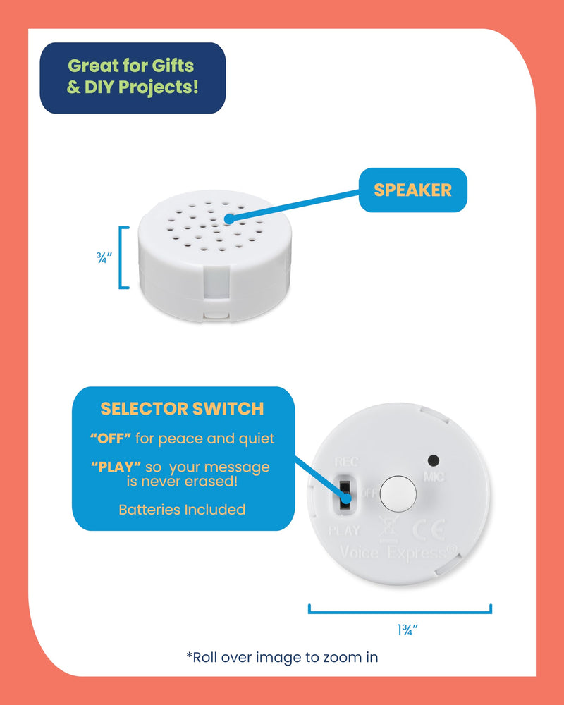 [AUSTRALIA] - VoiceGift 20 Second Multi-Message Voice Recorder, Record Custom Messages for Plush Toy, Stuffed Bear Toy, Baby Doll Toy, and Pillow - 2 Pack 20-Second Mini-Me Voice Recorder - 2 Pack | White 