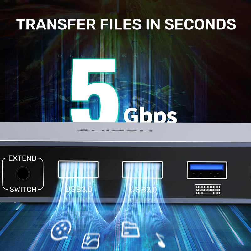 SUIDEK 8K@60Hz Displayport KVM Switch 1 Monitor 2 Computers, Aluminum | with 4 USB 3.0 Ports, Support 4K@144Hz for Two Computers Share One Screen Keyboard Mouse U-Disk Printer, Include 2 USB Cable 8K 1 Monitor 2 Dp