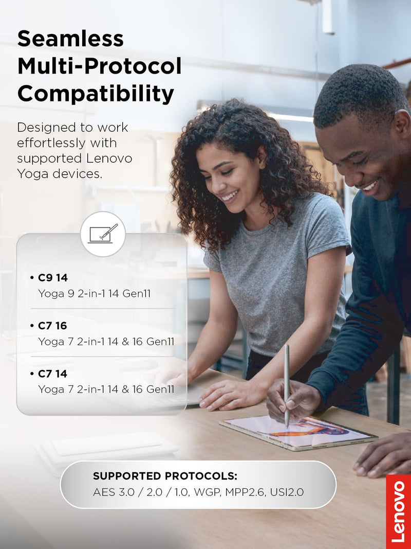 Lenovo Yoga Pen 2 with Magnetic Pen Case, AES 3.0 Stylus with 8192 Pressure Levels, USB C Rechargeable, Tilt Detection, Multi Protocol Support for Lenovo Yoga 2 in 1 PCs, Luna Grey