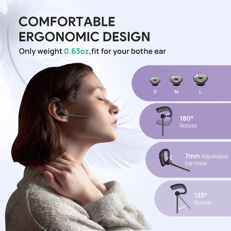 Yealink Single Ear Bluetooth Headsets BH71 Lite Wireless Earpiece Teams PC | Yealink Headset Bluetooth Earpiece with Mic for Work，Teams Zoom Certified Single Ear Headset Connect Cell Phone,Mute Function Black BH71 Lite（Without Dongle&Case）