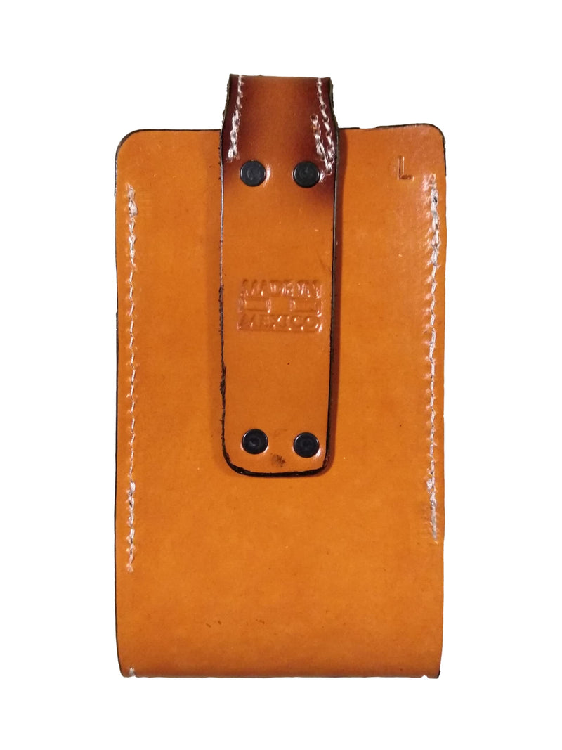 Western autentic Leather Mexican Cell Phone case for Belt with Magnetic Closure. Universal Size (Orange) Orange