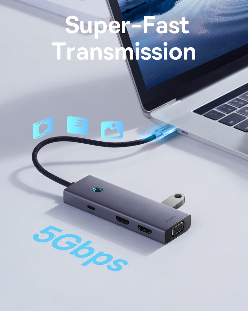 Docking Station Dual Monitor, Baseus 7 in 1 USB C Docking Station 3 Monitors, USB C HUB with 4K HDMI, 100W PD, 3 USB for iPhone 15/MacBook/Dell/HP